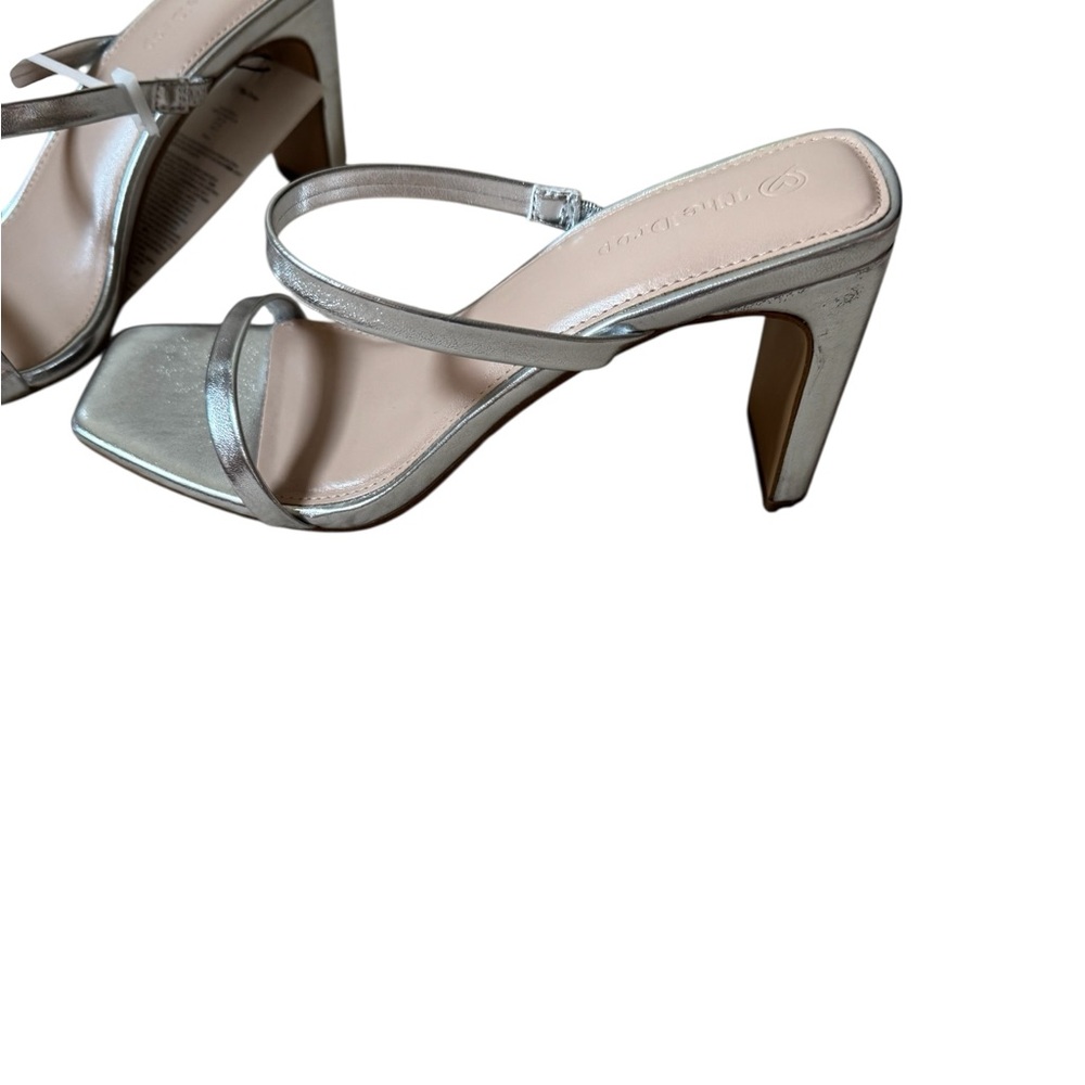 The Drop Avery Silver Strappy Square Toe to Strap High Heeled Sandals - Picture 2 of 5
